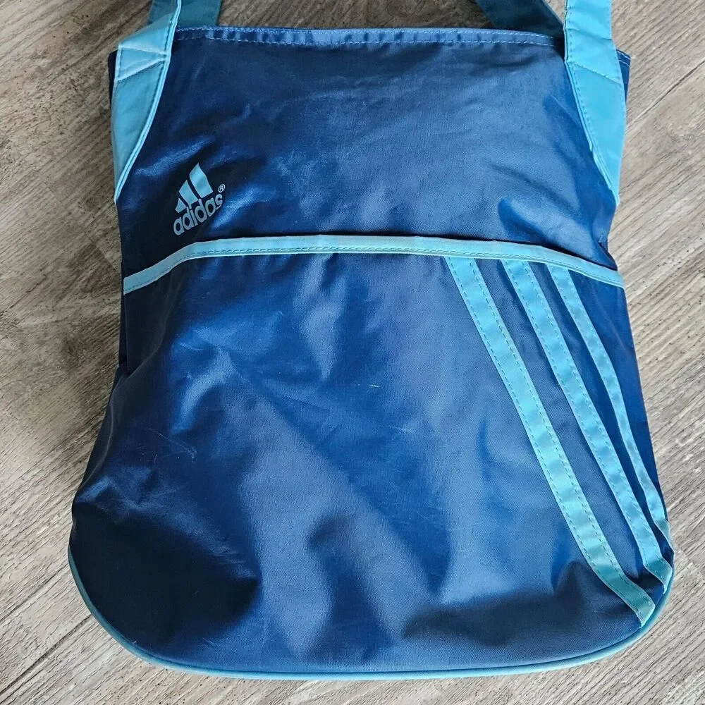 Adidas Blue Nylon Tote Shoulder‎ Gym Light Travel 3 Stripe Logo Bag Rare HTF